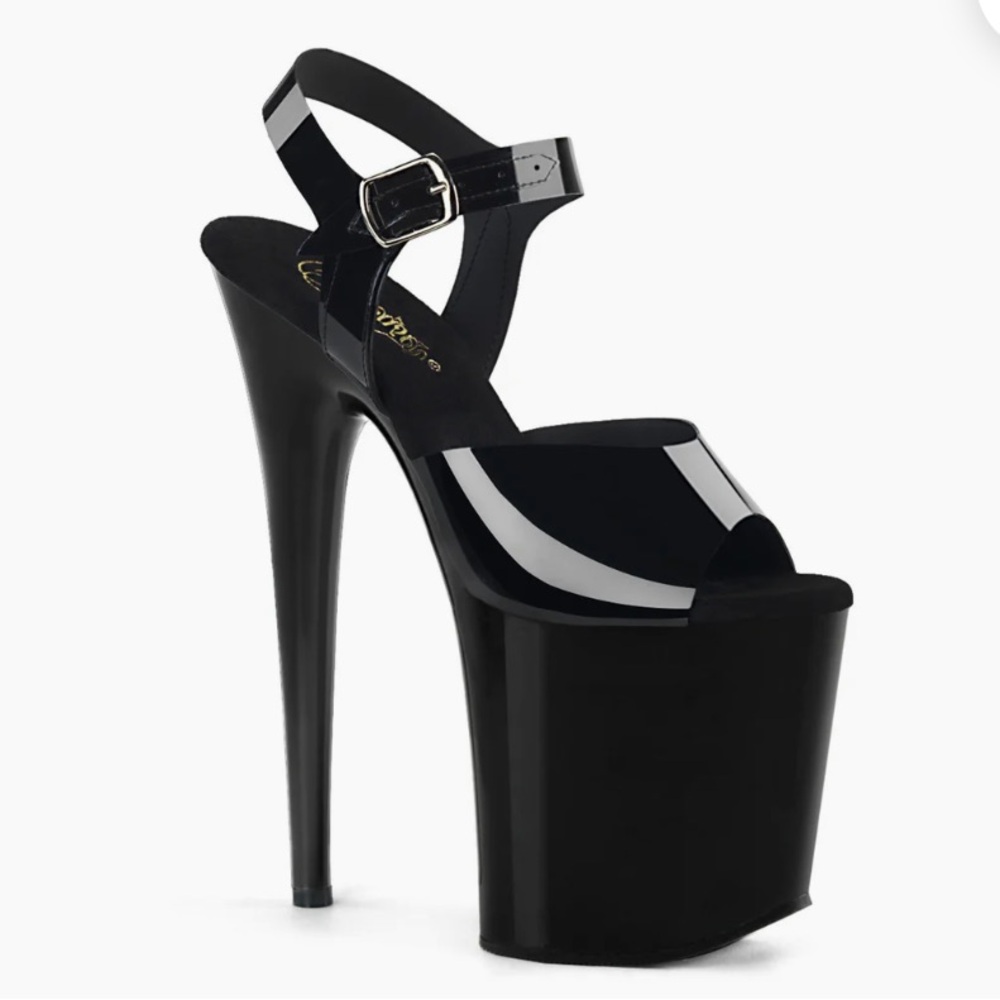 Pleaser Shoes / Pleaser Heels Black Flamingo-808N 8 inches size 9